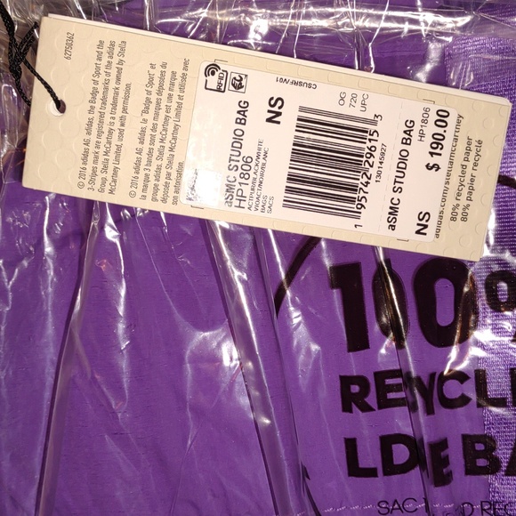 🇺🇲 ADÍDAS by Stella McCartney Studio Bag in Active Purple/Black Duffle Bag - Picture 12 of 12